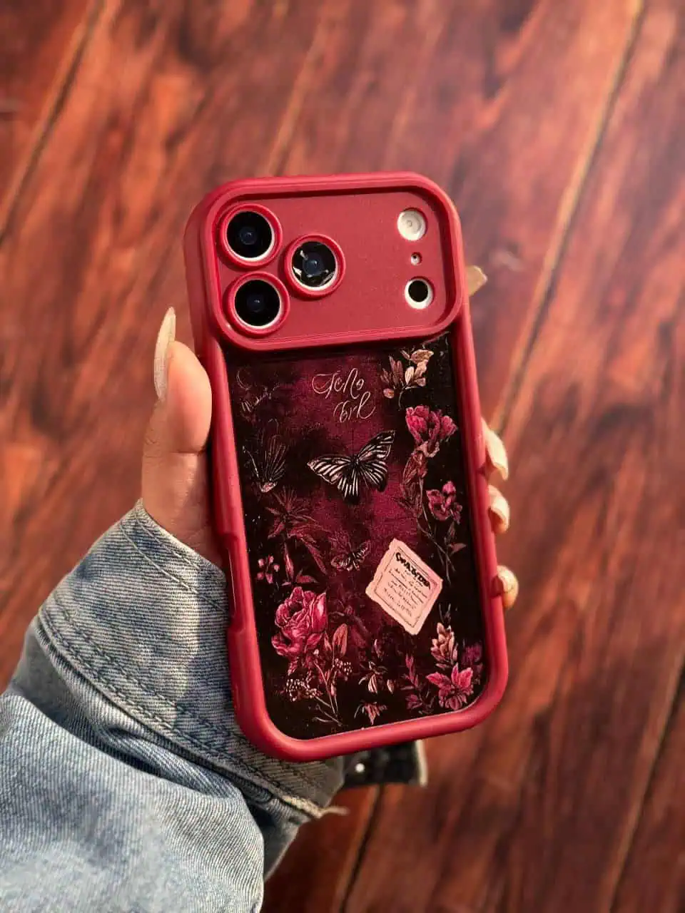 قاب گوشی  سولید گل و پروانه آیفون